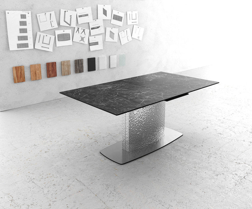 Extendable Dining Table Aurora 180-220x90cm Ceramic Nero Greco Anthracite Central Frame Silver