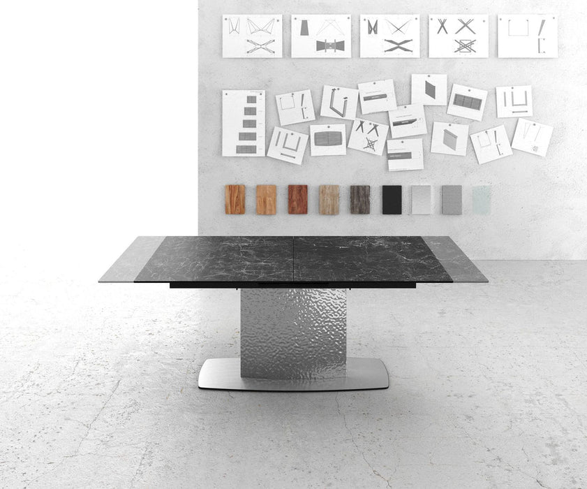 Extendable Dining Table Aurora 180-220x90cm Ceramic Nero Greco Anthracite Central Frame Silver
