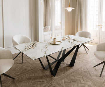 Extendable Dining Table Aurora 180-220x100cm Ceramic Calacatta Luxe Gold Spider Frame Black