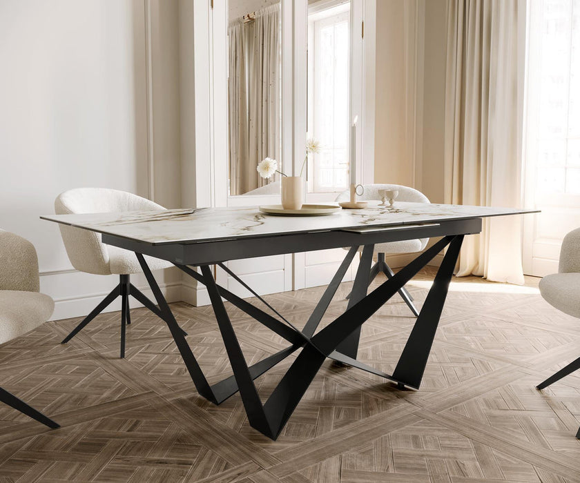 Extendable Dining Table Aurora 180-220x100cm Ceramic Calacatta Luxe Gold Spider Frame Black