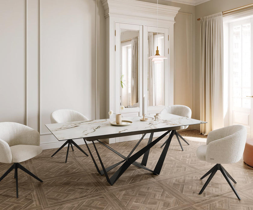 Extendable Dining Table Aurora 180-220x100cm Ceramic Calacatta Luxe Gold Spider Frame Black