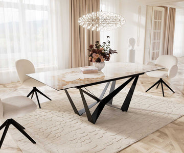 Extendable Dining Table Aurora 180-220x100cm Ceramic Minas Melange Beige Spider Frame Black