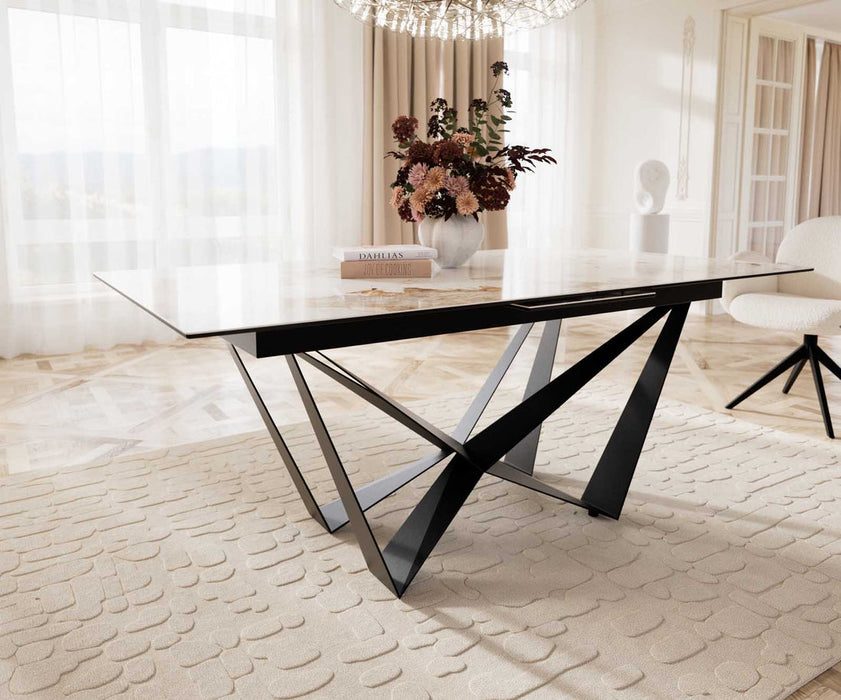 Extendable Dining Table Aurora 180-220x100cm Ceramic Minas Melange Beige Spider Frame Black