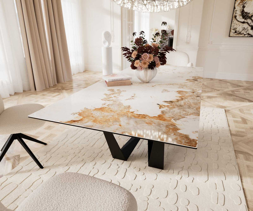 Extendable Dining Table Aurora 180-220x100cm Ceramic Minas Melange Beige Spider Frame Black