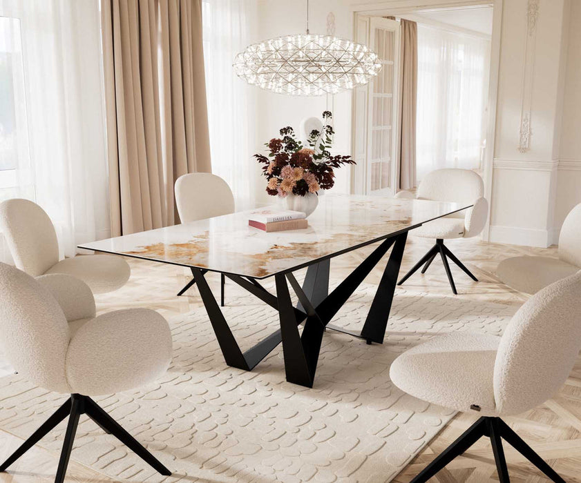 Extendable Dining Table Aurora 180-220x100cm Ceramic Minas Melange Beige Spider Frame Black