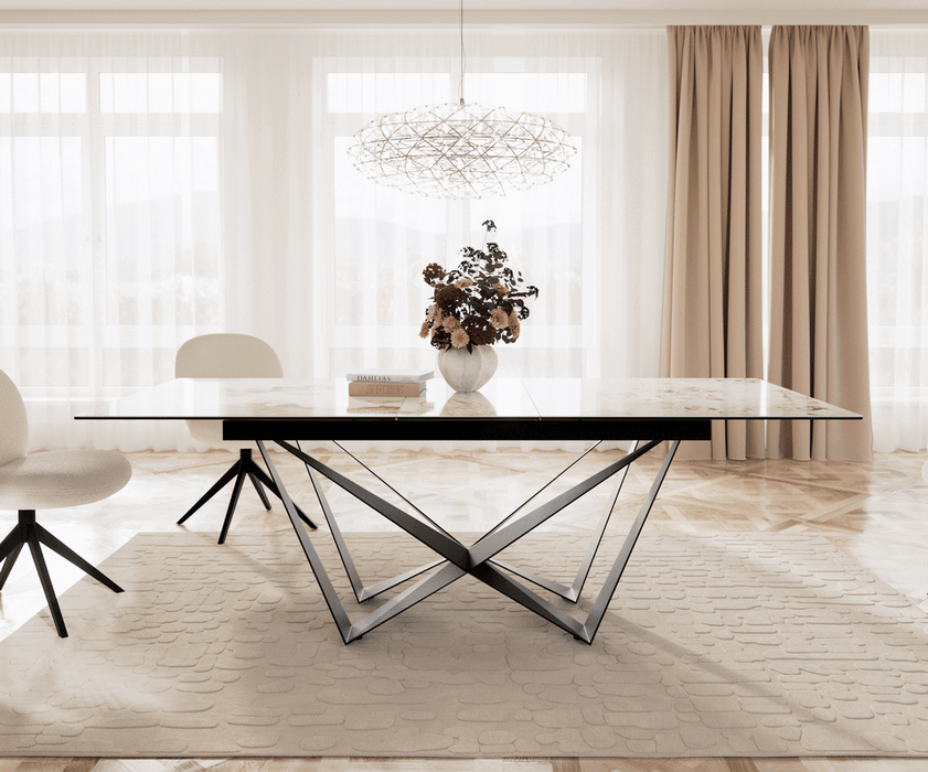 Extendable Dining Table Aurora 180-220x100cm Ceramic Minas Melange Beige Spider Frame Black