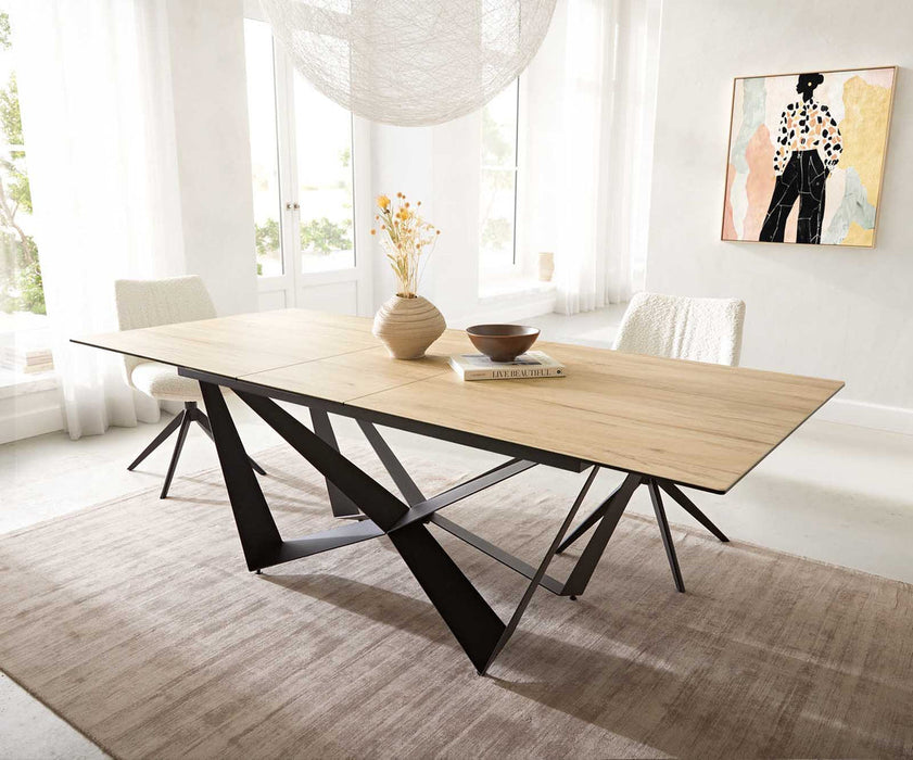 Extendable Dining Table Aurora 180-220x100cm Ceramic Sabbia Oak-Look Spider Frame Black