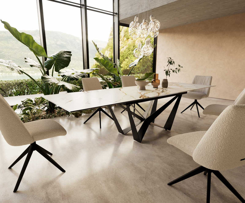 Extendable Dining Table Aurora 200-300x100cm Ceramic Calacatta Luxe Gold Spider Frame Black