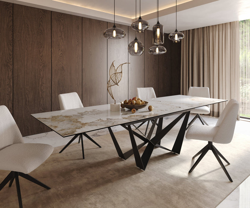 Extendable Dining Table Aurora 200-300x100cm Ceramic Minas Melange Beige Spider Frame Black