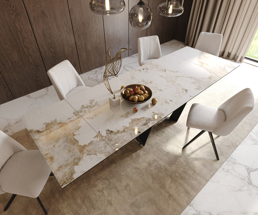 Extendable Dining Table Aurora 200-300x100cm Ceramic Minas Melange Beige Spider Frame Black