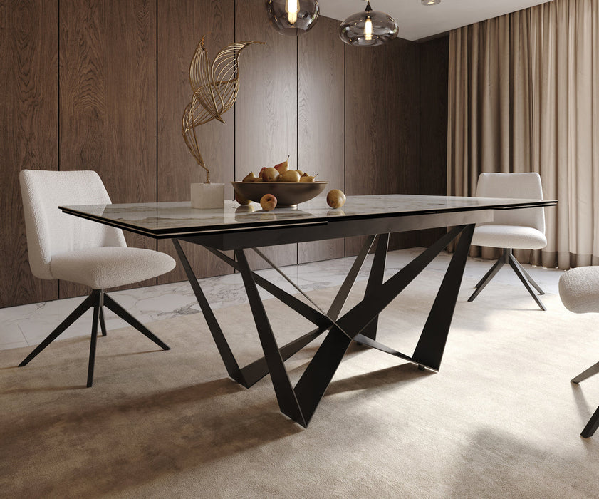 Extendable Dining Table Aurora 200-300x100cm Ceramic Minas Melange Beige Spider Frame Black