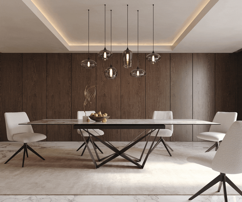 Extendable Dining Table Aurora 200-300x100cm Ceramic Minas Melange Beige Spider Frame Black