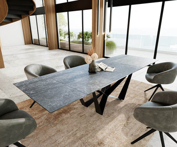 Extendable Dining Table Aurora 200-300x100cm Ceramic Nero Greco Anthracite Spider Frame Black