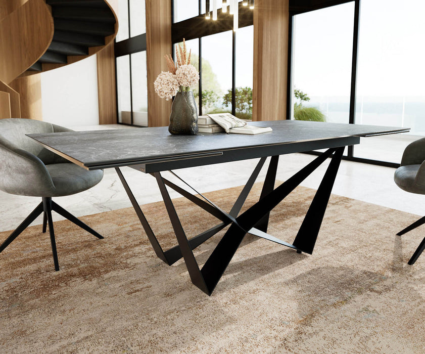 Extendable Dining Table Aurora 200-300x100cm Ceramic Nero Greco Anthracite Spider Frame Black