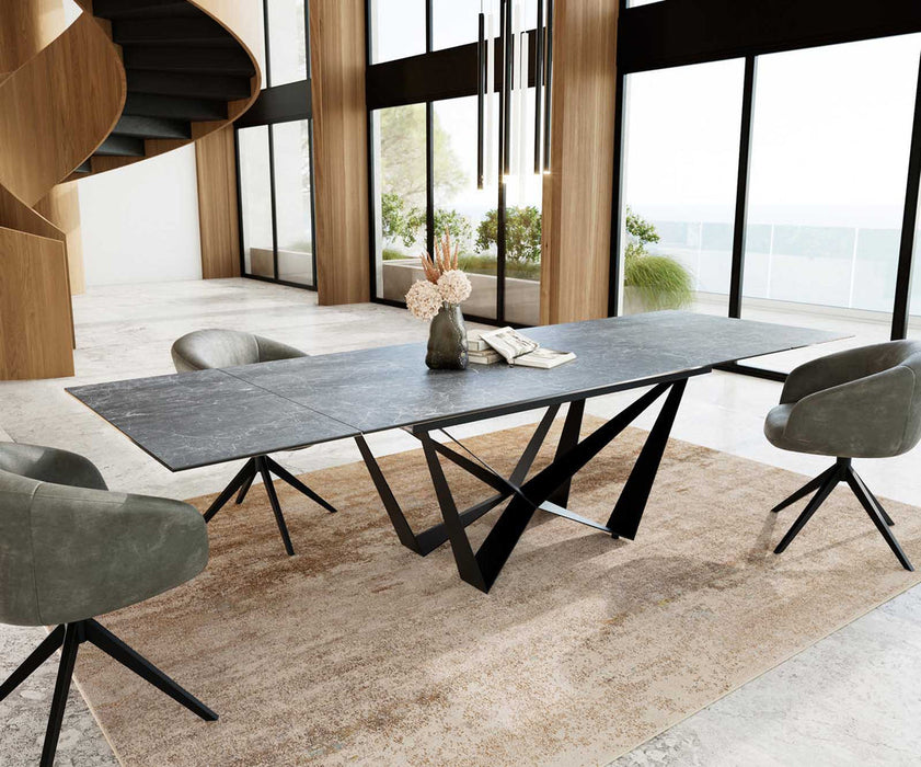 Extendable Dining Table Aurora 200-300x100cm Ceramic Nero Greco Anthracite Spider Frame Black