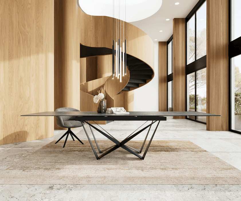 Extendable Dining Table Aurora 200-300x100cm Ceramic Nero Greco Anthracite Spider Frame Black