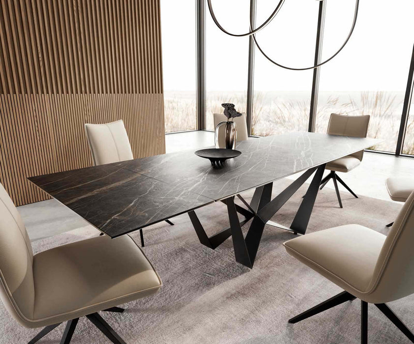 Extendable Dining Table Aurora 200-300x100cm Ceramic Noir Desir Brown Spider Frame Black