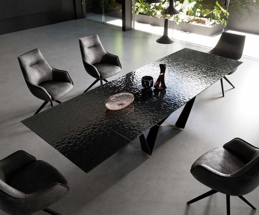 Extendable Dining Table Aurora 200-300x100cm Glass Black Spider Frame Black
