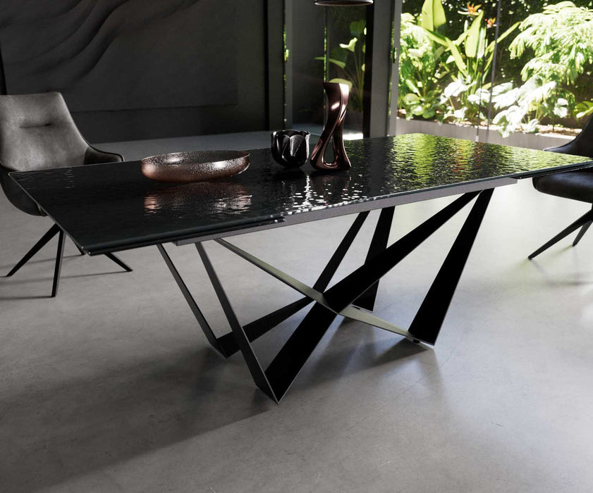 Extendable Dining Table Aurora 200-300x100cm Glass Black Spider Frame Black