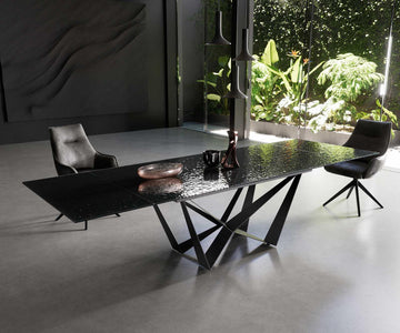 Extendable Dining Table Aurora 200-300x100cm Glass Black Spider Frame Black