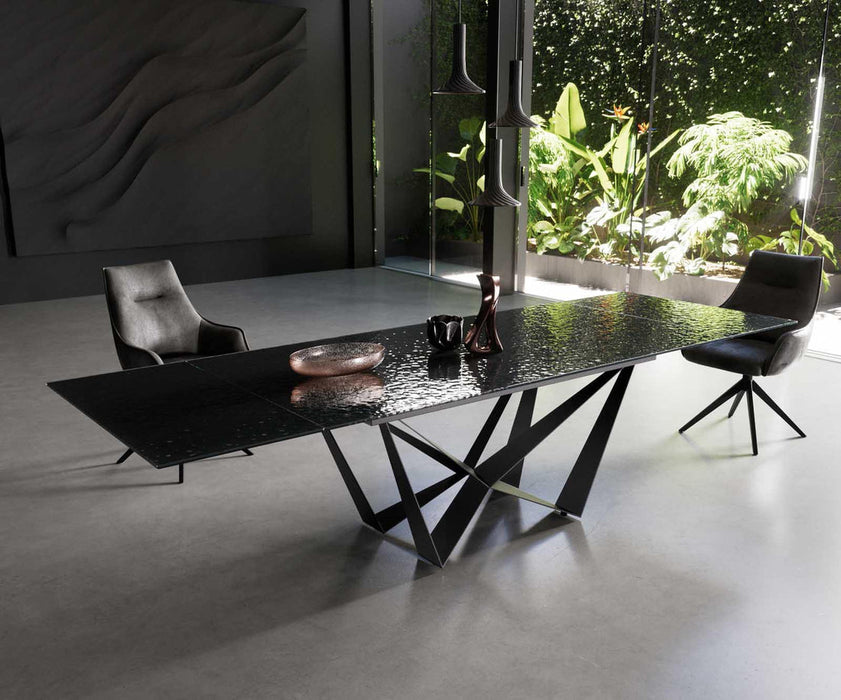 Extendable Dining Table Aurora 200-300x100cm Glass Black Spider Frame Black