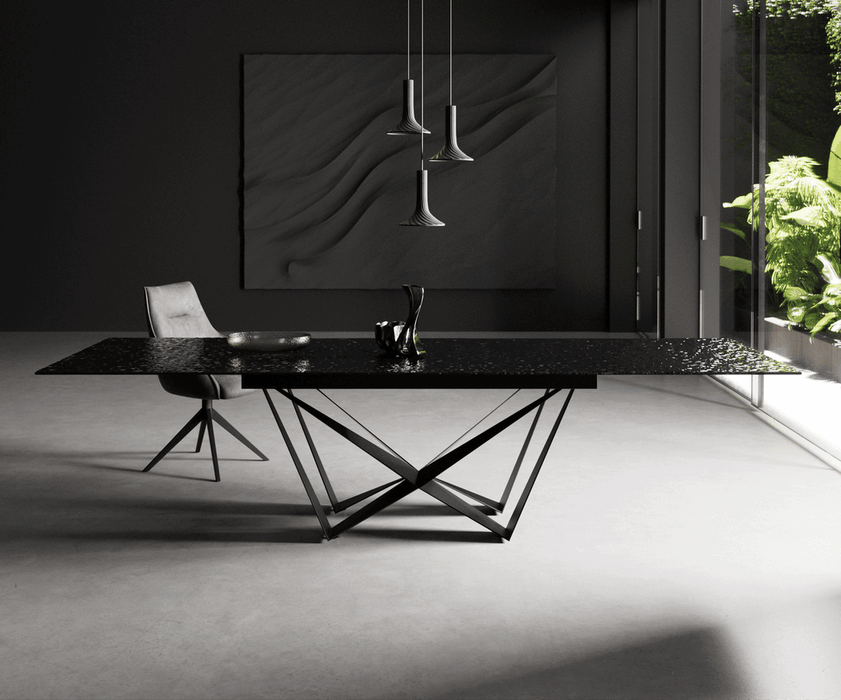 Extendable Dining Table Aurora 200-300x100cm Glass Black Spider Frame Black