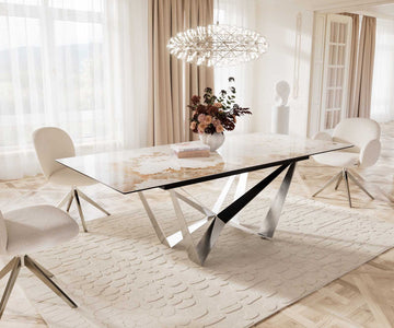 Extendable Dining Table Aurora 180-220x100cm Ceramic Minas Melange Beige Spider Frame Silver