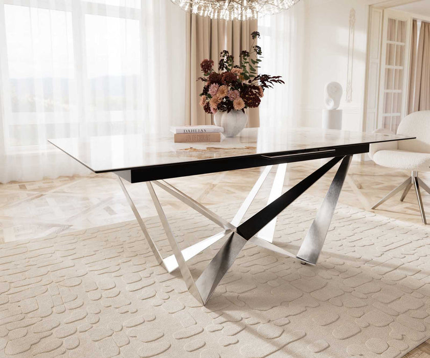 Extendable Dining Table Aurora 180-220x100cm Ceramic Minas Melange Beige Spider Frame Silver