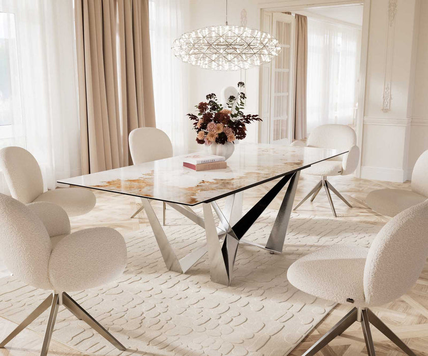 Extendable Dining Table Aurora 180-220x100cm Ceramic Minas Melange Beige Spider Frame Silver