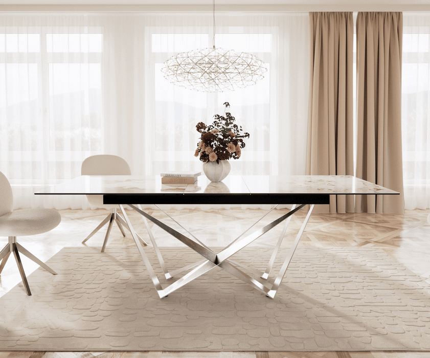 Extendable Dining Table Aurora 180-220x100cm Ceramic Minas Melange Beige Spider Frame Silver