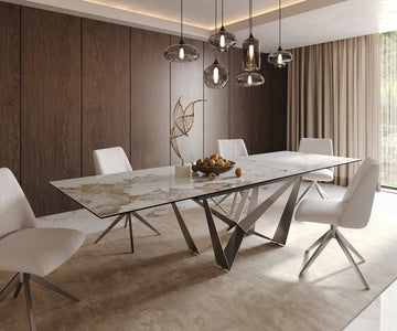 Extendable Dining Table Aurora 200-300x100cm Ceramic Minas Melange Beige Spider Frame Silver