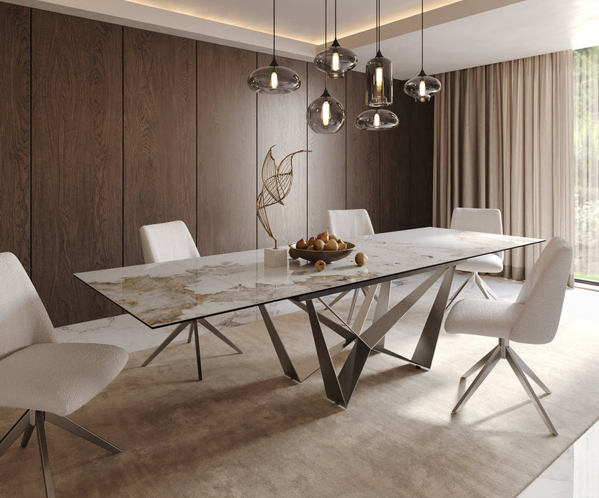 Extendable Dining Table Aurora 200-300x100cm Ceramic Minas Melange Beige Spider Frame Silver