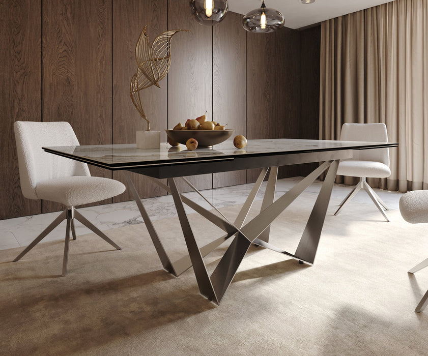 Extendable Dining Table Aurora 200-300x100cm Ceramic Minas Melange Beige Spider Frame Silver