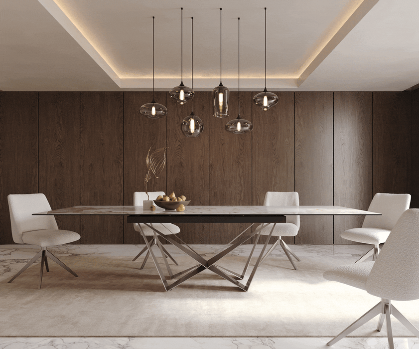 Extendable Dining Table Aurora 200-300x100cm Ceramic Minas Melange Beige Spider Frame Silver