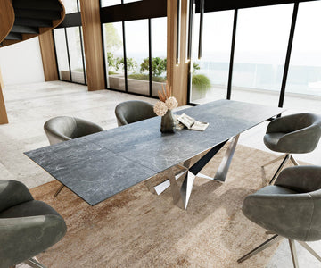 Extendable Dining Table Aurora 200-300x100cm Ceramic Nero Greco Anthracite Spider Frame Silver