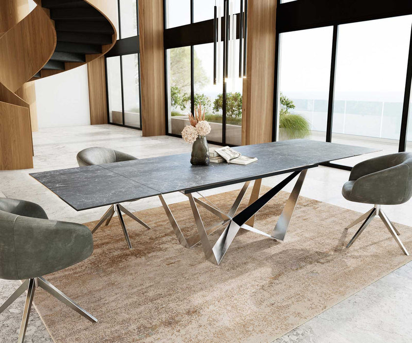 Extendable Dining Table Aurora 200-300x100cm Ceramic Nero Greco Anthracite Spider Frame Silver
