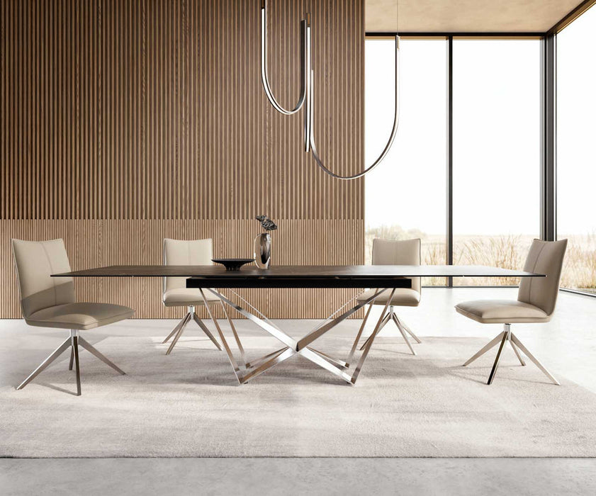 Extendable Dining Table Aurora 200-300x100cm Ceramic Noir Desir Brown Spider Frame Silver