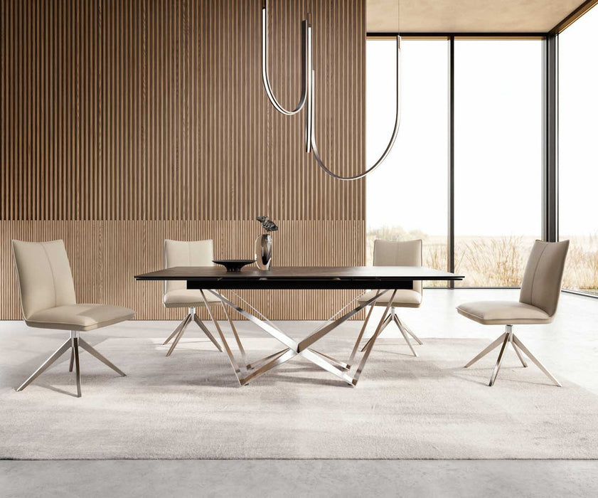 Extendable Dining Table Aurora 200-300x100cm Ceramic Noir Desir Brown Spider Frame Silver