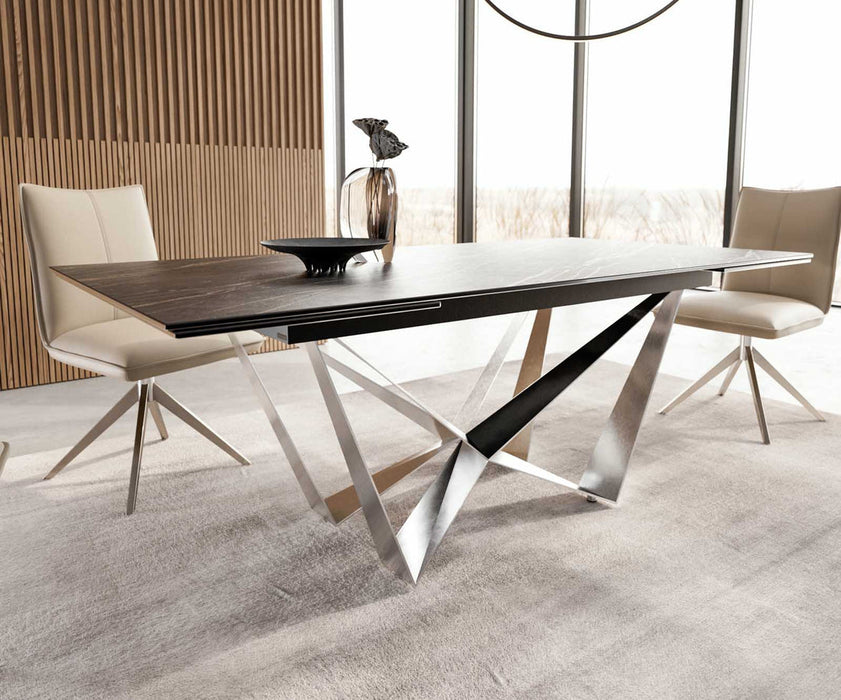 Extendable Dining Table Aurora 200-300x100cm Ceramic Noir Desir Brown Spider Frame Silver