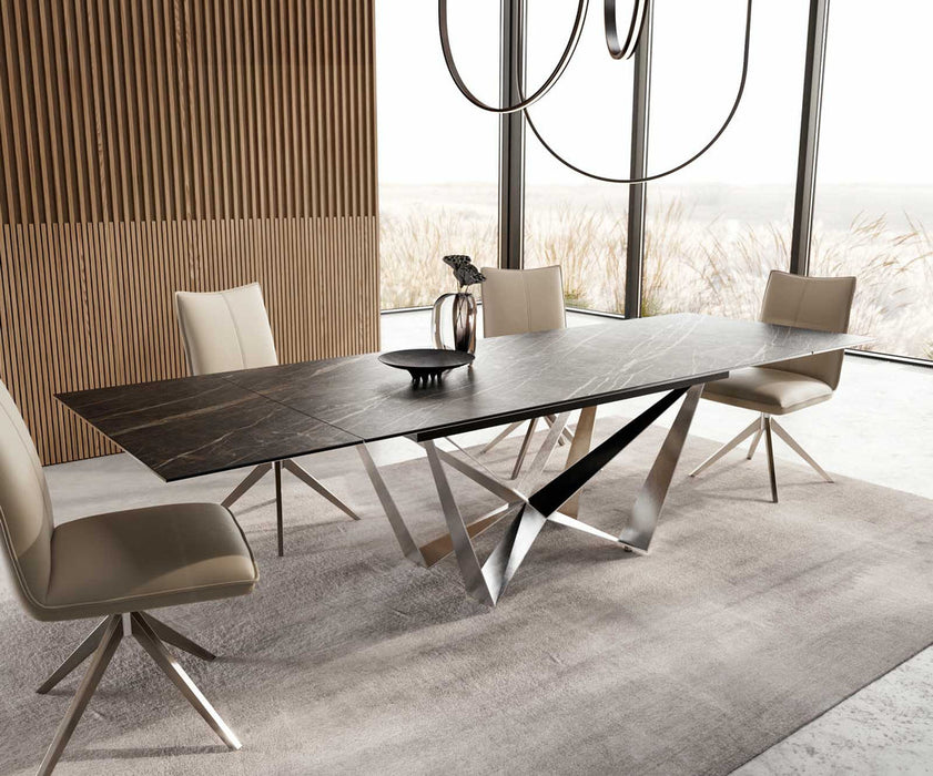 Extendable Dining Table Aurora 200-300x100cm Ceramic Noir Desir Brown Spider Frame Silver