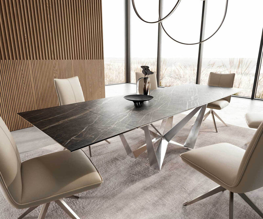 Extendable Dining Table Aurora 200-300x100cm Ceramic Noir Desir Brown Spider Frame Silver