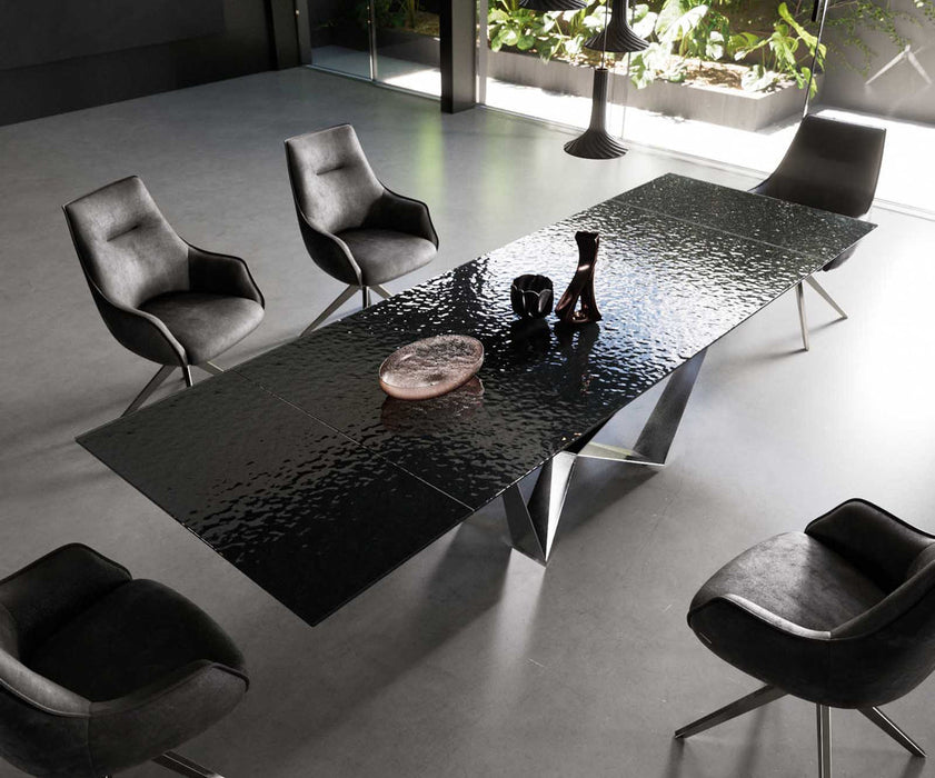 Extendable Dining Table Aurora 200-300x100cm Glass Black Spider Frame Silver