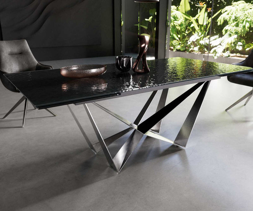 Extendable Dining Table Aurora 200-300x100cm Glass Black Spider Frame Silver