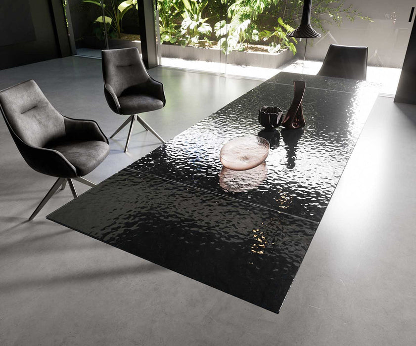 Extendable Dining Table Aurora 200-300x100cm Glass Black Spider Frame Silver