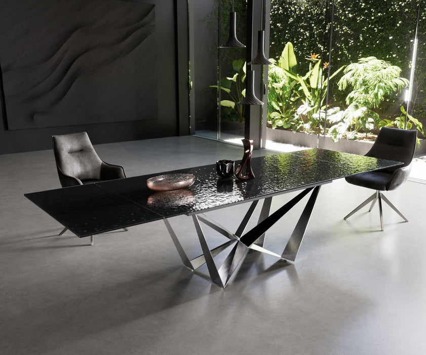 Extendable Dining Table Aurora 200-300x100cm Glass Black Spider Frame Silver
