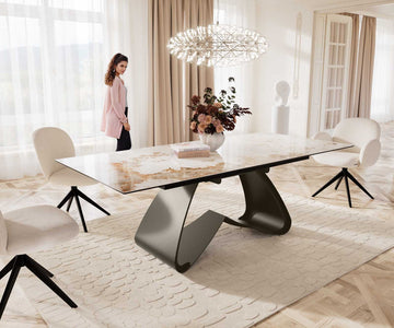 Extendable Dining Table Aurora 180-220x100cm Ceramic Minas Melange Beige W-Frame Titanium