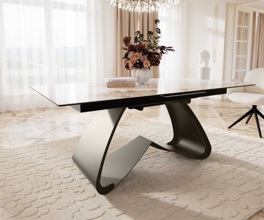 Extendable Dining Table Aurora 180-220x100cm Ceramic Minas Melange Beige W-Frame Titanium