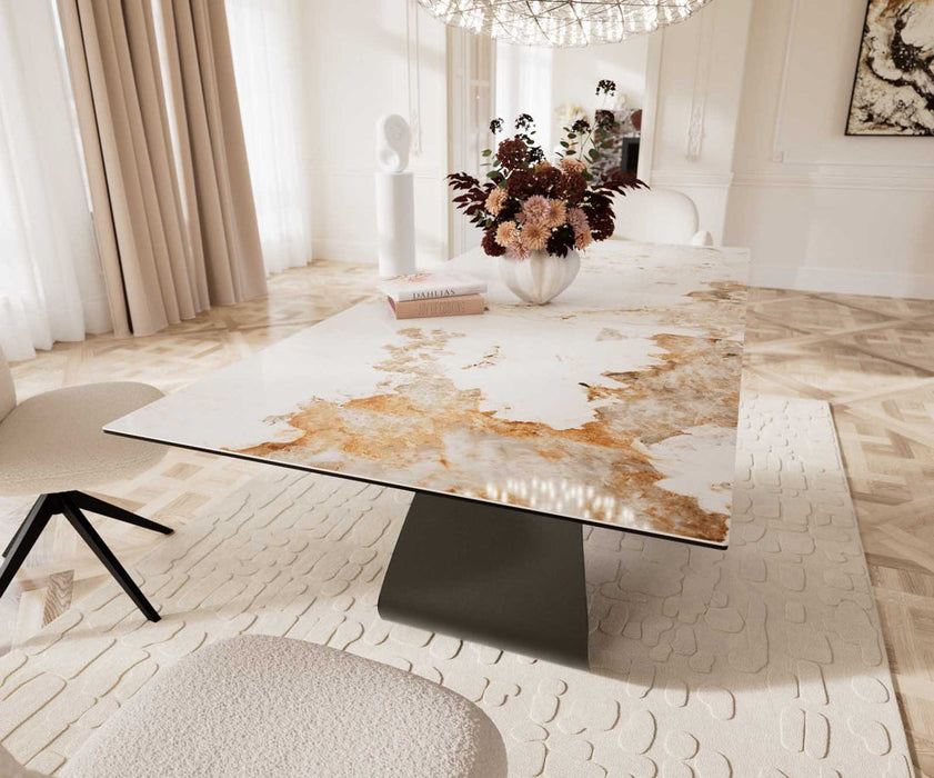 Extendable Dining Table Aurora 180-220x100cm Ceramic Minas Melange Beige W-Frame Titanium