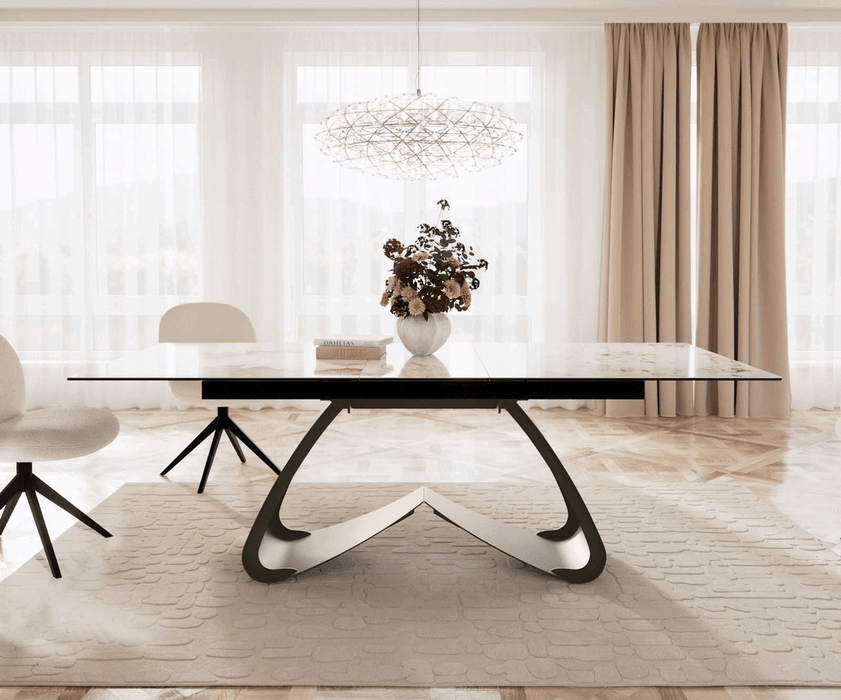 Extendable Dining Table Aurora 180-220x100cm Ceramic Minas Melange Beige W-Frame Titanium
