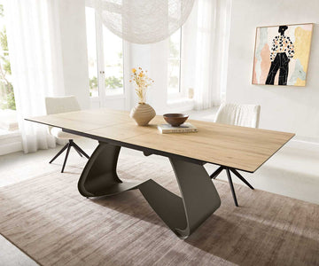Extendable Dining Table Aurora 180-220x100cm Ceramic Sabbia Oak-Look W-Frame Titanium
